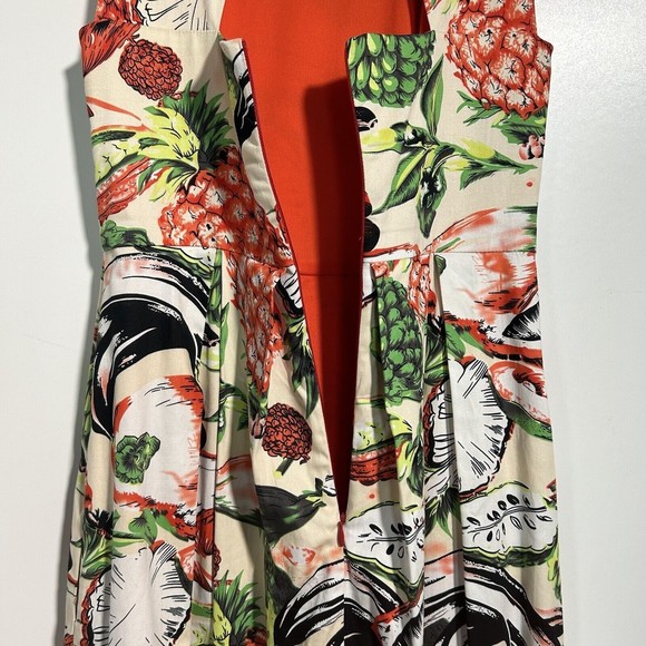 Eva Franco Mandy Dress Sz. 4 Pineapple Halter Cut Out Pleated Sleeveless Lined - Picture 7 of 16